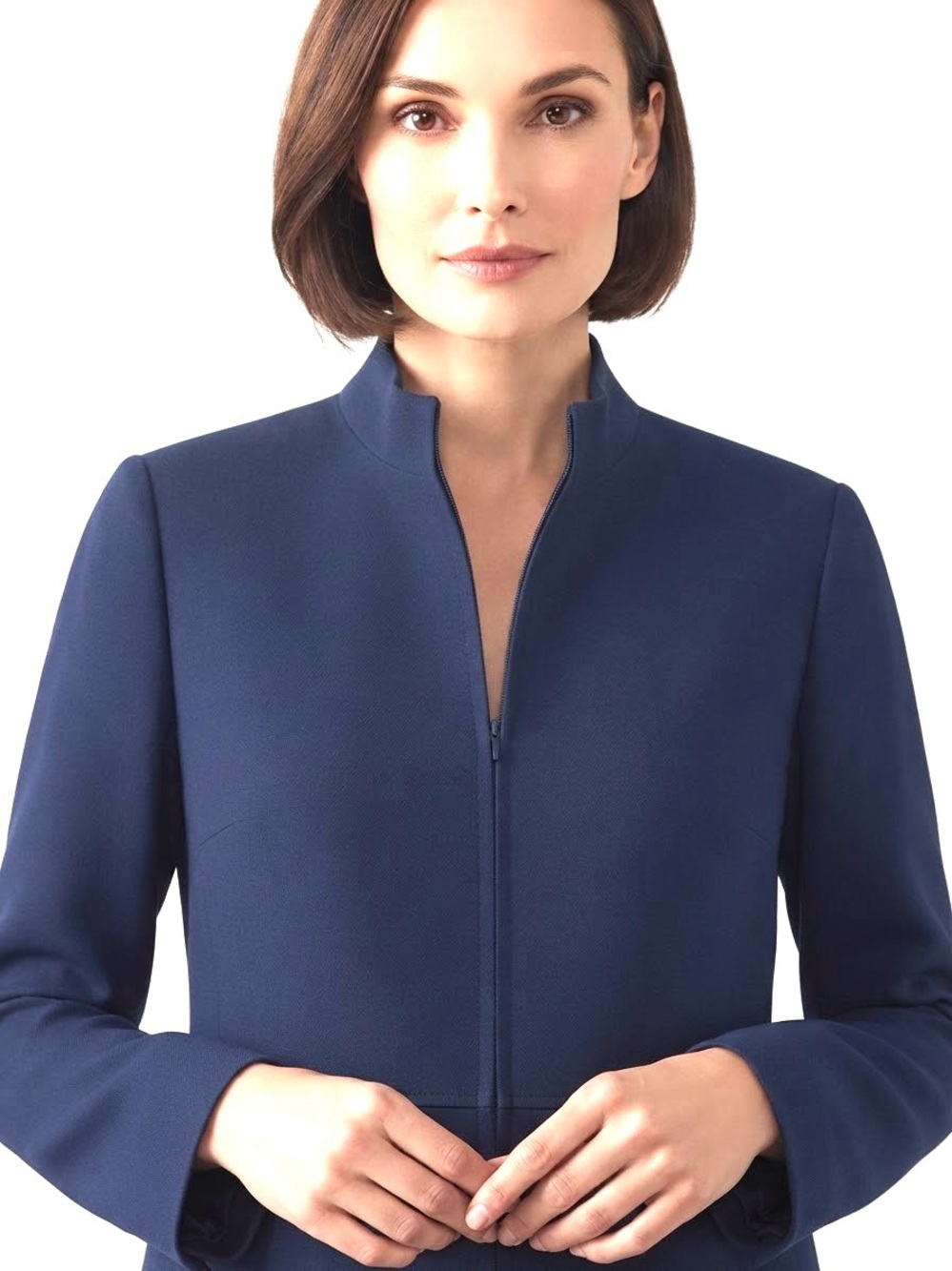 Dana Buchman Navy Zip-Front Blazer with Stand Collar